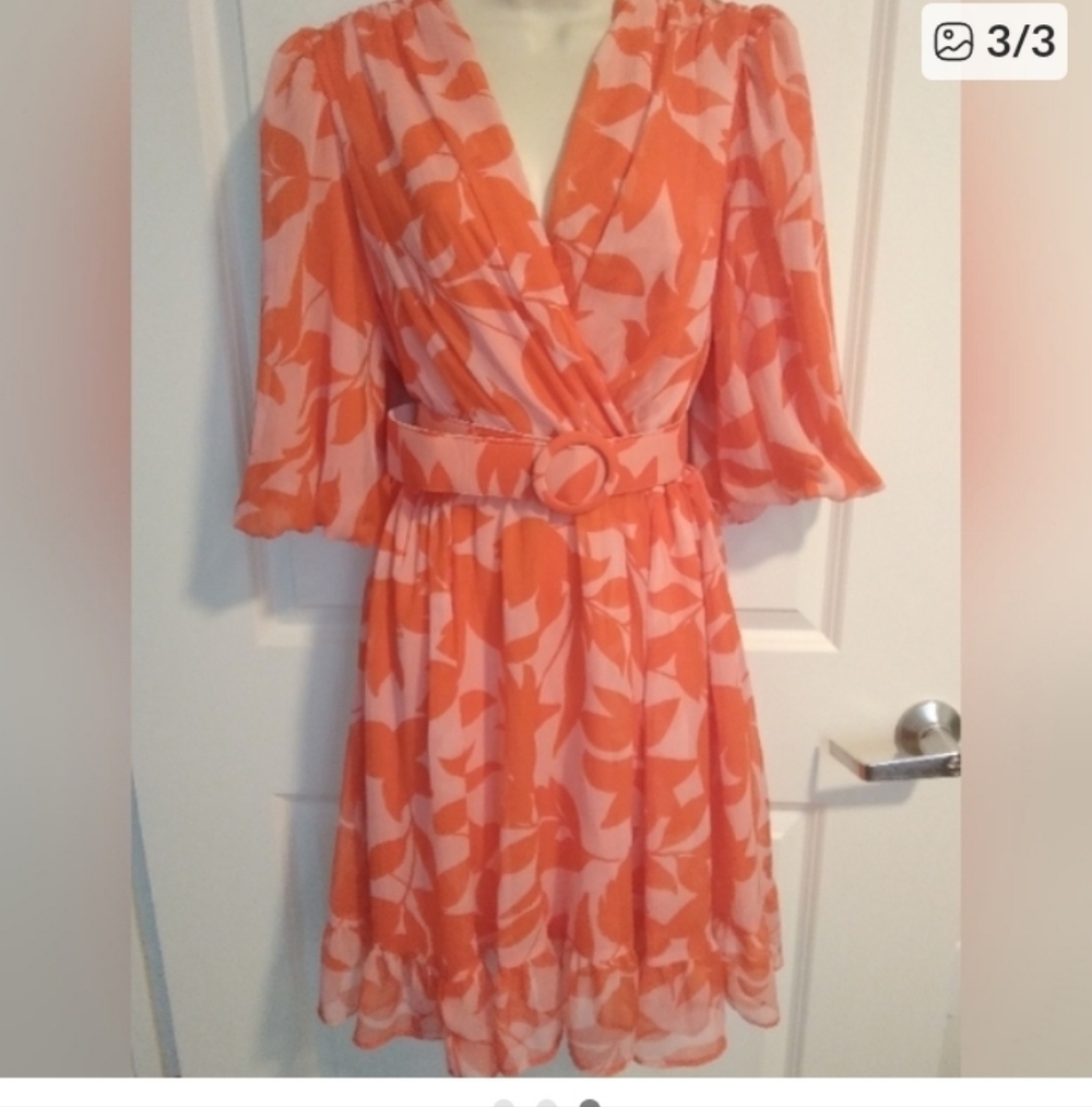 Taylor Orange and Pink Floral Mini Dress